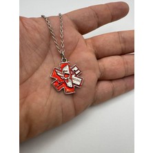 Paramedik Yıldızı Tıbbi Sembol Kırmızı Renk Unisex Kolye – Metal  Zincirli