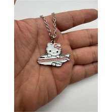 Uçak Desen Hello Kitty Kolye – Pembe Detaylı Metal  Zincirli Sevimli Takı