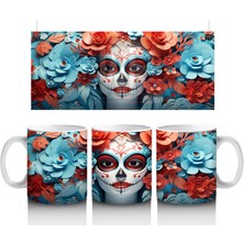 Turuncu ve Mavi Güller Arasında Gotik Yüz – Hediyelik Kahve Kupası