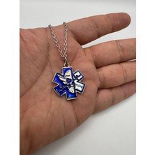 Paramedik Yıldızı Tıbbi Sembol Mavi Renk Unisex Kolye – Metal  Zincirli