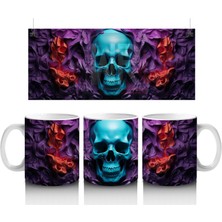 Mor ve Turuncu Duman Içinde Mavi Kafatası – Hediyelik Kahve Kupası