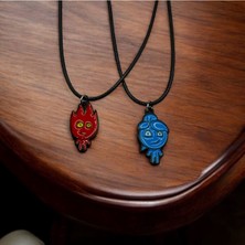 Ateş ve Su Desen Çift Kolyesi – Sevgiliye Özel 2’li Anlamlı Aksesuar
