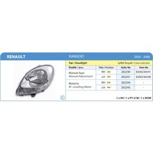 AYFAR-202240 - Far Sağ + Sınyal Kangoo 03>07 Elektrikli H4 Beyaz Sınyallı Far Ayar Kumandasız