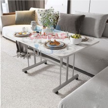 Metal Ayaklı Tekerlekli Ekonomik Orta Sehpa 70 x 110 cm – Beyaz Mermer