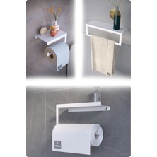 Modern 3’lü Set | Raflı Tuvalet Kağıtlığı, Havlu Askılığı ve Rulo Kağıt Havlu Askılığı | Paslanmaz Metal, Yüksek Taşıma Kapasiteli