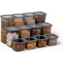 12'li 3 Boy Set Sızdırmaz Kapaklı Kare Erzak Saklama Kabı 650ML - 1300ML - 1900ML Kare Erzak Saklama Kabı Antrasit