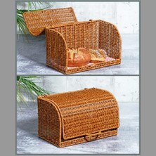 Wicker Serisi Vernikli Hasır Örme 35 cm Kapaklı Ekmek Dolabı