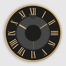 Premium Serisi Abs Çerçeveli Roma Rakamlı Sessiz Akar Duvar Saati 30 Cm, Gold - Siyah