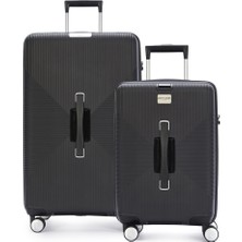 Pierre Cardin Orta ve Kabin Boy 2'li Set %100 Polipropilen Valiz Siyah 04PC7080