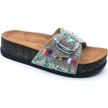 Feles Tek Toka Mantar Taban Taş Detaylı Kadın Terlik