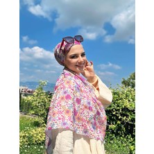 Flora Desen Bambu Eşarp - Mavi - Somon