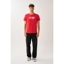 Oversize Bisiklet Yaka Baskılı T-Shirt