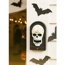 Parti Adresi Cadılar Bayramı Kuru Kafa Figürlü Kapı Zili Halloween Işıklı Sesli Parti Dekoru Siyah