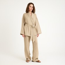 %100 Pamuk Beli Lastikli Kadın Müslin Pantolon