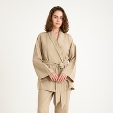 %100 Pamuk Şal Yaka Kadın Müslin Kimono