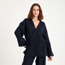 %100 Pamuk Içten Bağlamalı Kruvaze Kadın Müslin Kimono