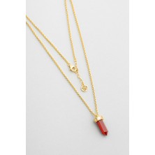 Akik Enerjisi 18 Ayar Sarı Altın Kaplama 45 cm Gümüş Kolye