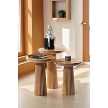 Simillo Home & Living Ahşap Masif Mantar Sehpa 3’lü Set – Tütün Renk Doğal Zigon Sehpa Takımı