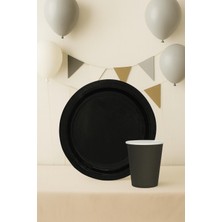Karton Tabak Bardak Set Doğum Günü Parti Seti Siyah 8 Adet 