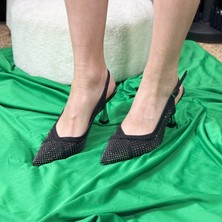 Arkası Açık Gümüş Nokta Desenli Topuklu Ayakkabı M1426