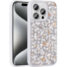 Apple iPhone 15 Pro Kılıf Parlak Taşlı Tasarım Zıvo Linea Kapak-Beyaz