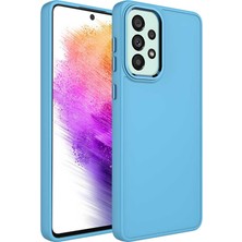 Galaxy A52 Kılıf Metal Çerçeve ve Buton Tasarımlı Silikon Zıvo Luna Kapak-Sierra Mavi