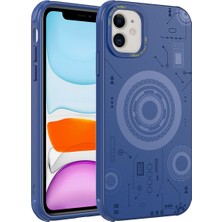 Apple iPhone 11 Kılıf Zıvo Wireless Şarj Özellikli Desenli Hot Kapak-Lacivert