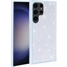 Galaxy S23 Ultra Kılıf Parlak Taşlı Tasarım Zıvo Ston Kapak-Mavi Açık