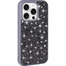 Apple iPhone 15 Pro Kılıf Parlak Taşlı Tasarım Zıvo Pırlanta Kapak-Gri