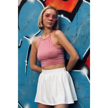 Kadın Pembe Sırtı Açık Crop Top BLZ-00254