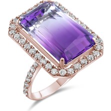 Lial Diamond 14.46 Karat Pırlanta Ametist Yüzük, Gerçek Pırlanta, Sertifikalı Mücevher