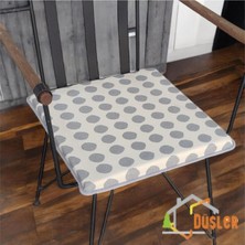 40X40 Gri Puantiyeli Krem Su ve Leke Itici Fermuarlı Bağcıklı Gri Biyeli Sandalye Minderi 4 cm