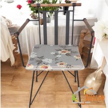 40X40 Çiçek Desenli Açık Kahverengi Saten Fermuarlı Bağcıklı Krem Biyeli Sandalye Minderi 4 cm