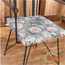 40X40 Çiçek Desenli Antrasit Gri Saten Fermuarlı Bağcıklı Sandalye Minderi 5 cm