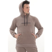 Kanguru Cepli Nakış Yazılı Kapüşonlu 3 Iplik Kışlık Sweat Takım