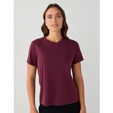 Jimmy Key Bordo Düz Kesim Bisiklet Yaka Kısa Kollu Basic Tişört