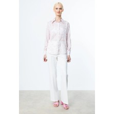  On Desenli Transparan Gömlek Pudra 52352