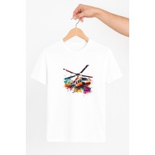 Vecihi Geliyor Renkli Helikopter Temalı Unisex Tshirt Pilot - Havacı - Uçak Tutkunu