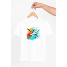 Vecihi Geliyor Renkli Gökyüzü ve Uçak Unisex Tshirt Pilot - Havacı - Uçak Tutkunu
