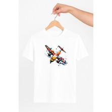 Vecihi Geliyor Renkli Çift Pervaneli Uçak Unisex Tshirt Pilot - Havacı - Uçak Tutkunu