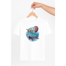 Vecihi Geliyor Uçaklar ve Balon Unisex Tshirt Pilot - Havacı - Uçak Tutkunu