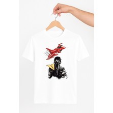 Vecihi Geliyor Kırmızı Jet ve Pilot Tasarım Unisex Tshirt Pilot - Havacı - Uçak Tutkunu