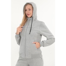 Kadın Fermuarlı 3 İplik Şardonlu Kapüşonlu Takım