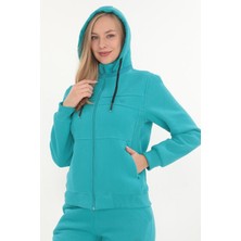 Kadın Fermuarlı 3 İplik Şardonlu Kapüşonlu Takım