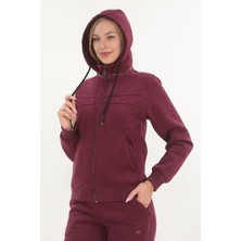 Kadın Fermuarlı 3 İplik Şardonlu Kapüşonlu Takım