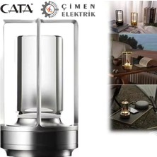 Cata Ct 8439 Vegas Şarjlı Masa Lambası Krom 3 Fonksiyonlu (1800K-2800K-6400K)