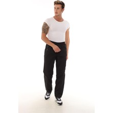 Erkek Siyah Polarlı Paraşüt Eşofman Altı