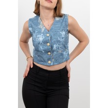 Kot Gabardin Yırtık Baskı Görünümlü Kısa Yelek 9131