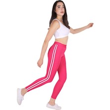 Kadın Şerit Çizgili Detay Yüksek Bel Spor Tayt