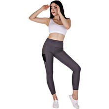 Kadın Füme Yüksek Bel Spor Tül Detaylı Spor Tayt